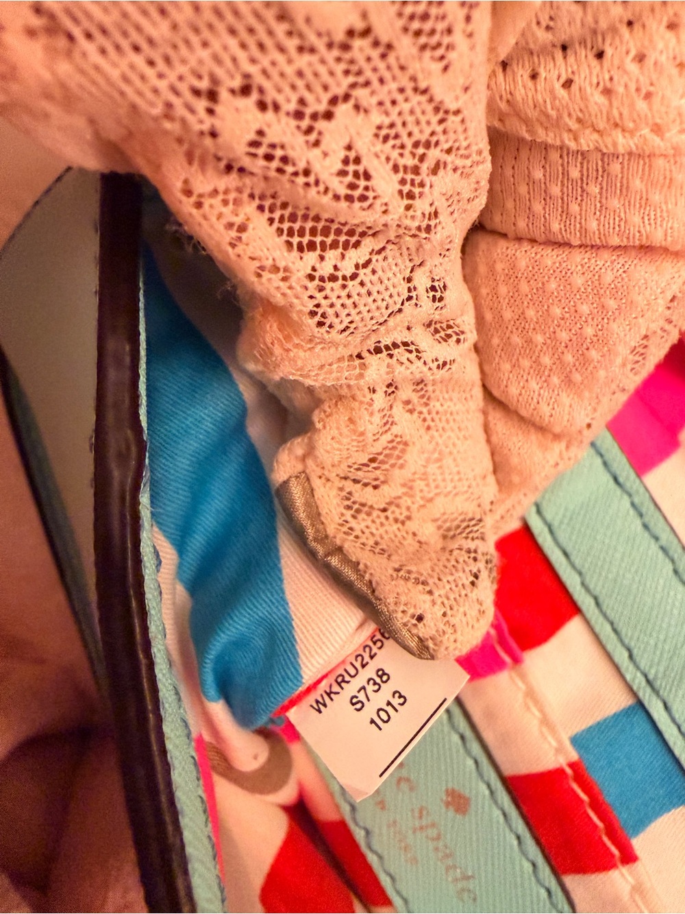 Kate Spade Mint Green Leather Crossbody Bag w/Multicolored Striped Interior GUC - Picture 11 of 16